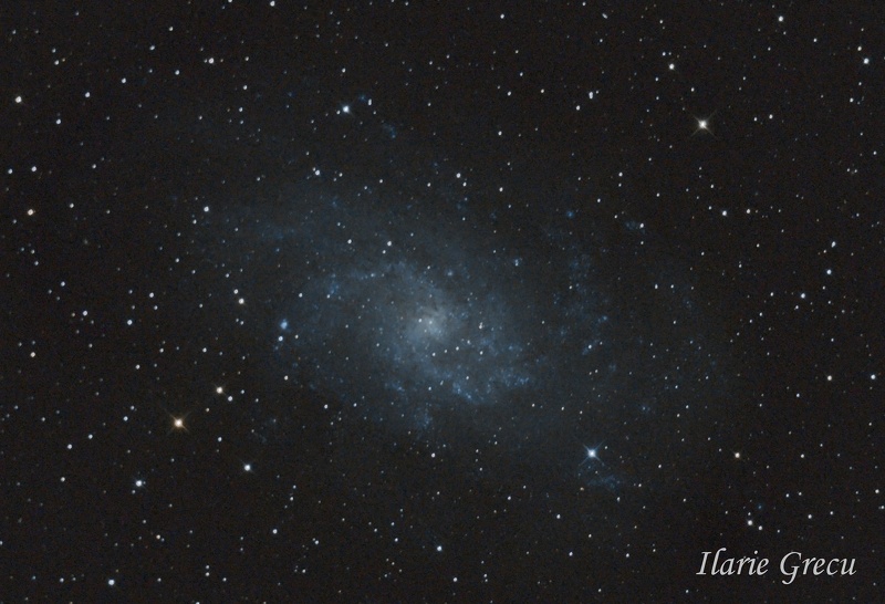 Galaxia Triangulum (M33) aflata la o distanta de aproximativ 3 milioane de ani lumina apartine de grupul local de galaxii din care mai face parte galaxia noastra, galaxia Andromeda (2.5 mil ani lumina distanta) si aproximativ alte 30 de galaxii mai mici. Diametrul galaxiei spirala este de in jur de 50.000 de ani lumina fiind mai mica decat Calea Lactee care are 120.000. Expunere: 9x1min, ISO 4000 sursa: wiki 1116140_546595418709014_340861932_o.jpg